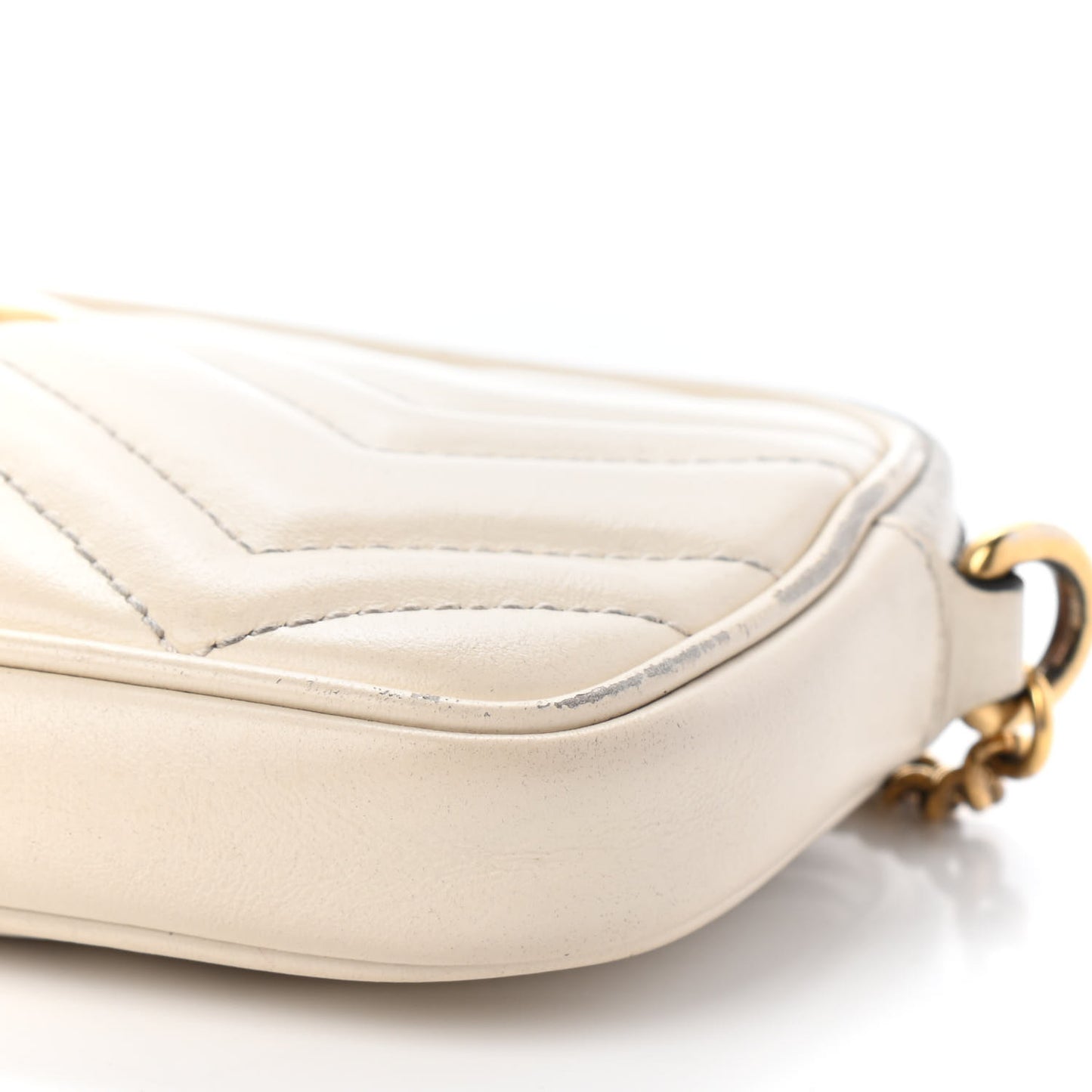 Calfskin Matelasse Mini GG Marmont Chain Crossbody Bag White