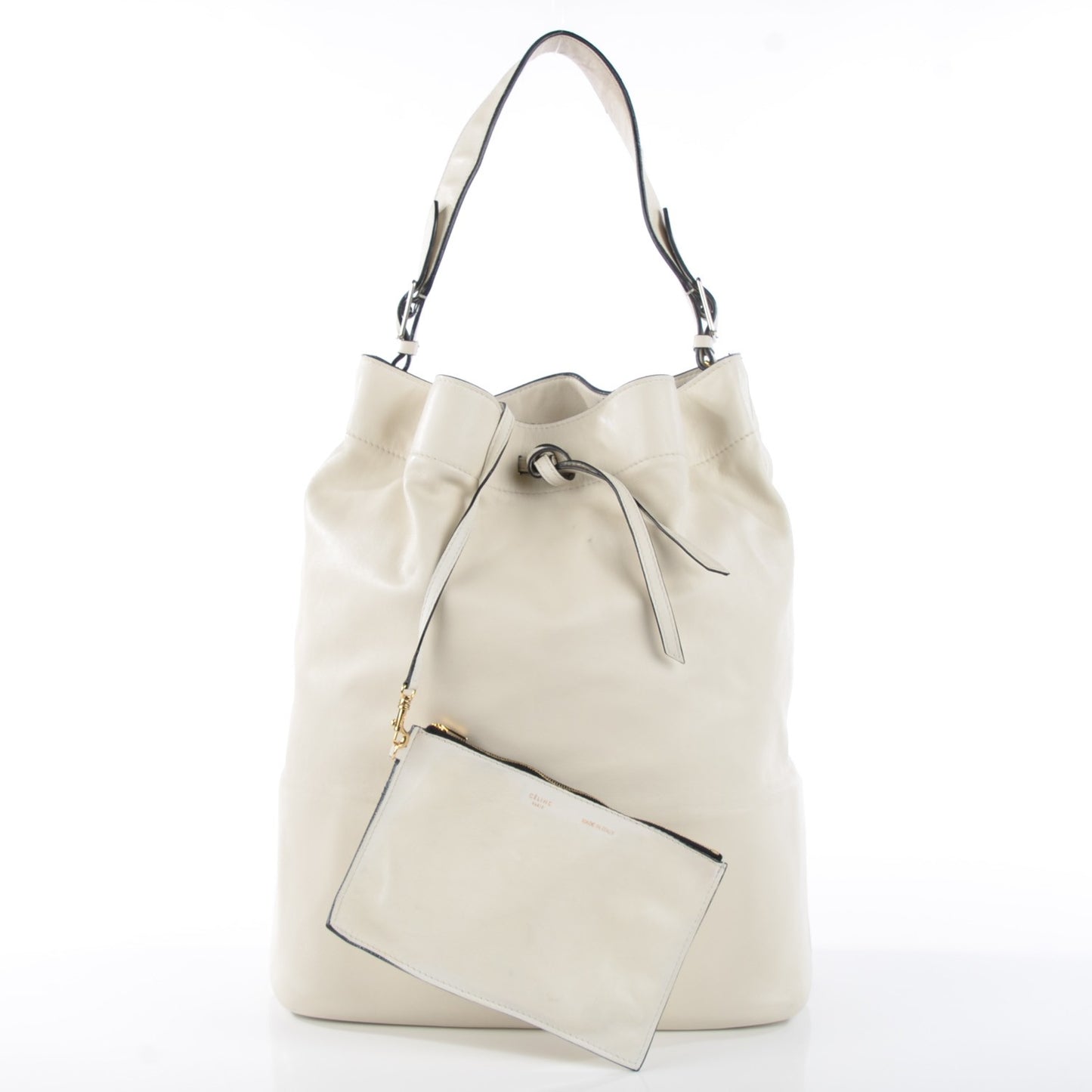 Smooth Calfskin Seau Drawstring Tote White