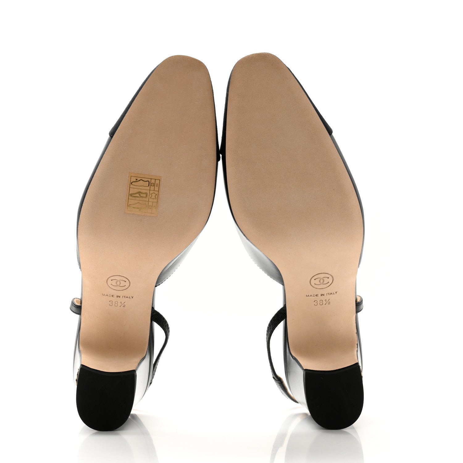 Chanel Goatskin Grosgrain Cap Toe CC Slingback Sandals 38.5 Black 5 of 9