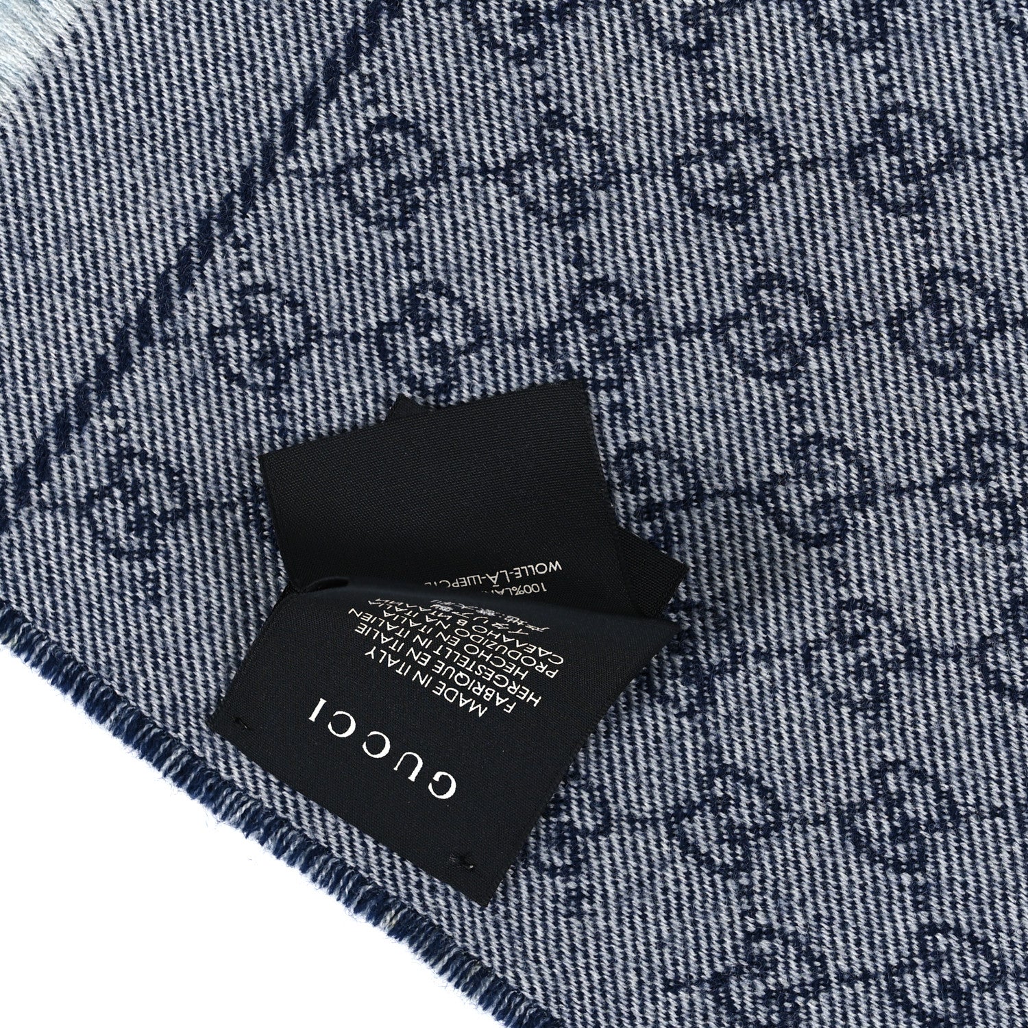 Gucci Wool Jacquard GG Monogram Miniorophin Scarf Midnight Blue Sky Blue 4 of 4