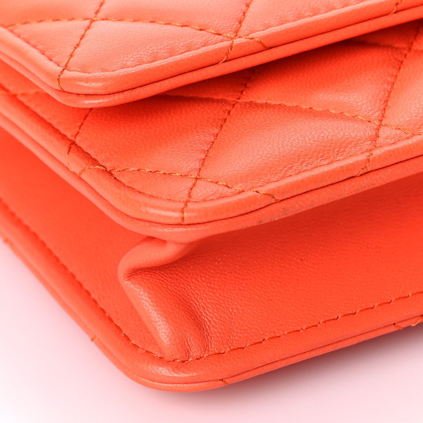 Lambskin Quilted Wallet on Chain WOC Orange