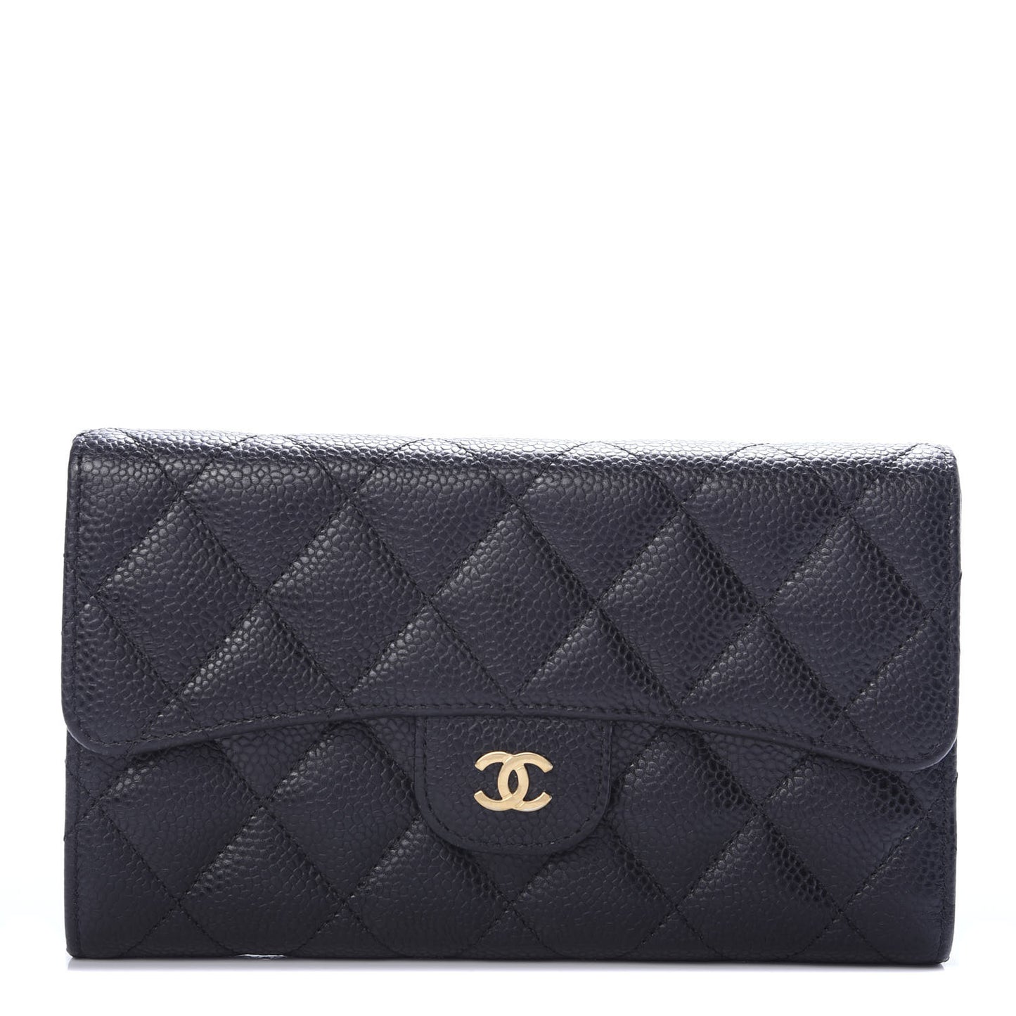 Caviar Quilted Large Flap Wallet Black