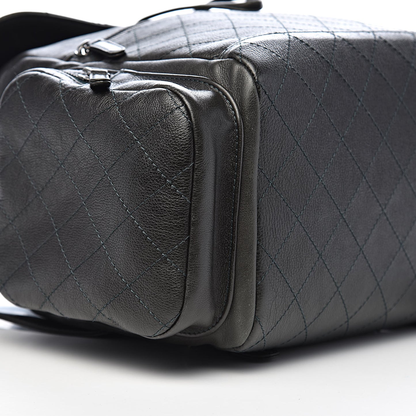Grained Calfskin Stitched Pocket Backpack Dark Green