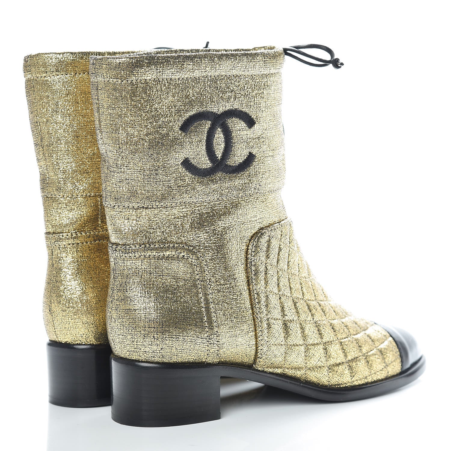 Chanel Metallic Goatskin Cap Toe Short Boots 37 Gold Black 4 of 10