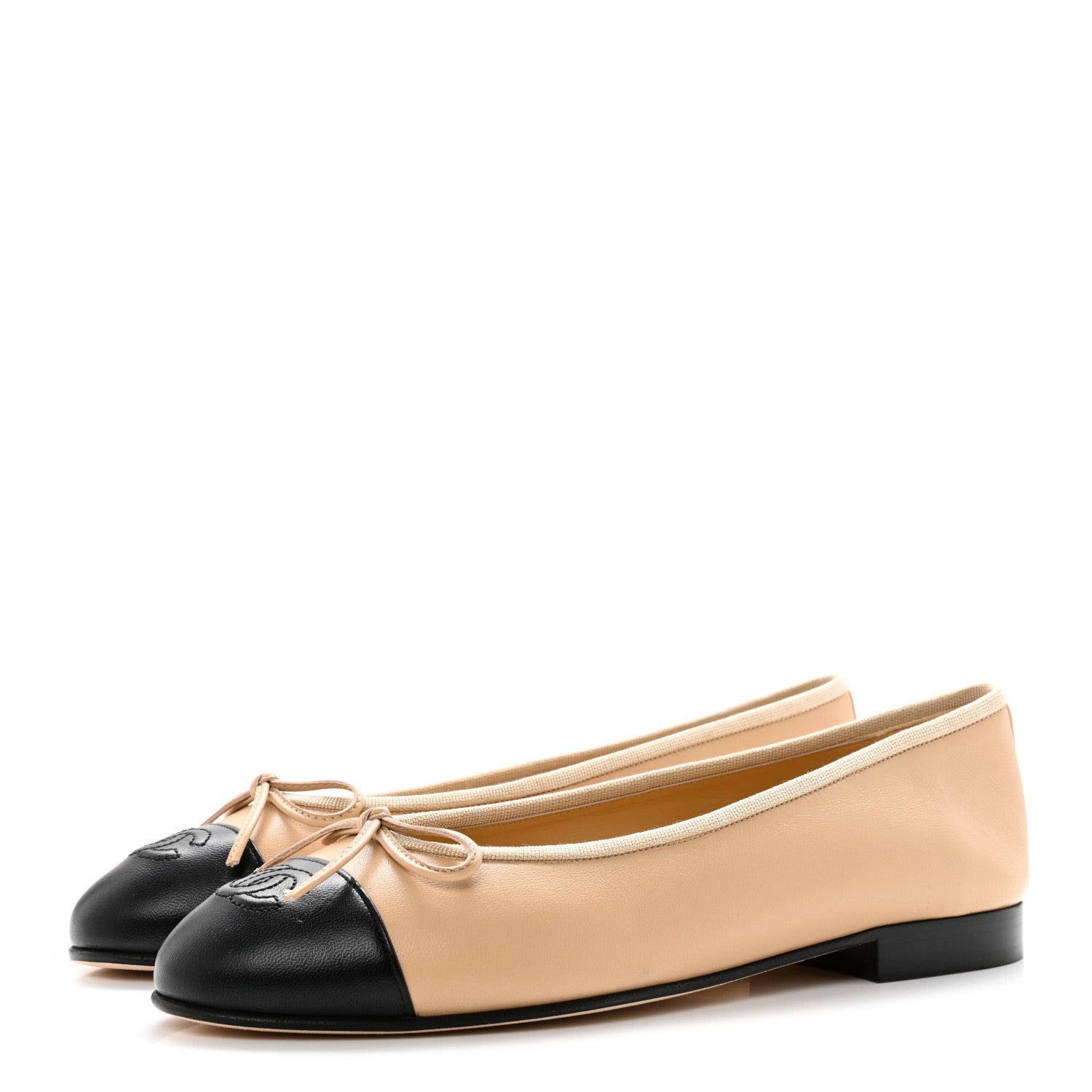 Chanel Lambskin Cap Toe CC Ballerina Flats 38 Beige Black 3 of 9