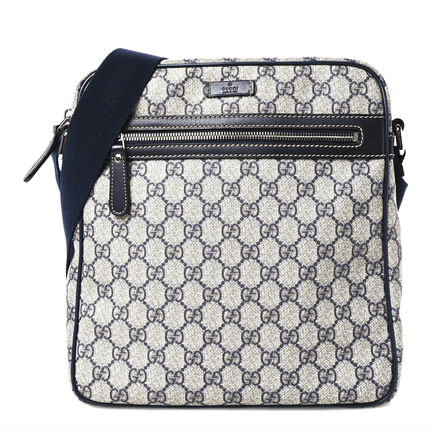 Gucci GG Plus Monogram Selleria Calfskin Medium Messenger Bag Beige Blue 1 of 11