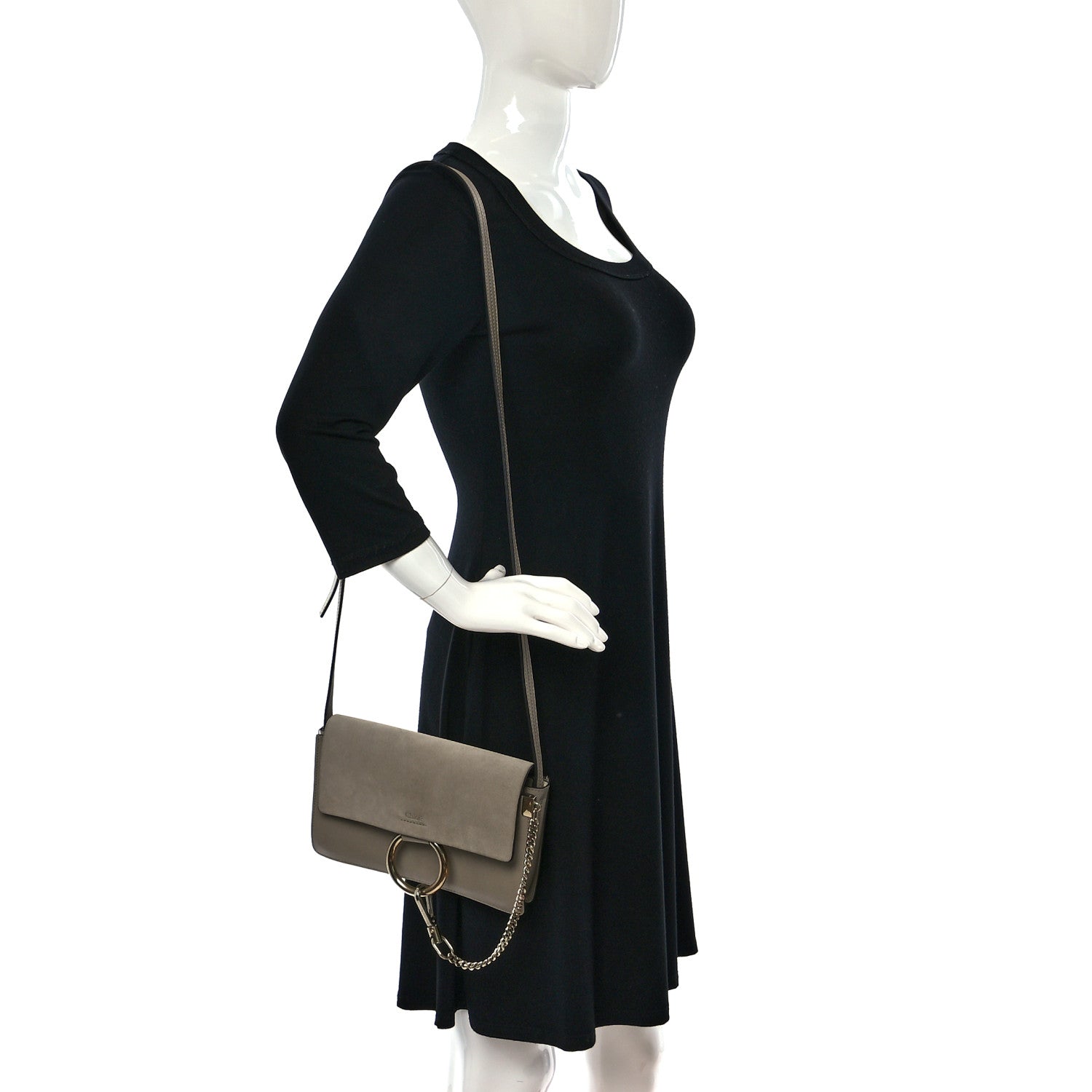 Chloe Suede Calfskin Small Faye Shoulder Bag Motty Grey 2 of 9