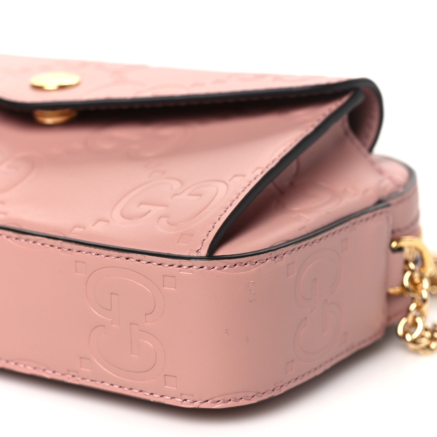 Gucci Calfskin GG Super Mini Debossed Chain Wallet Dust Carmine 10 of 11