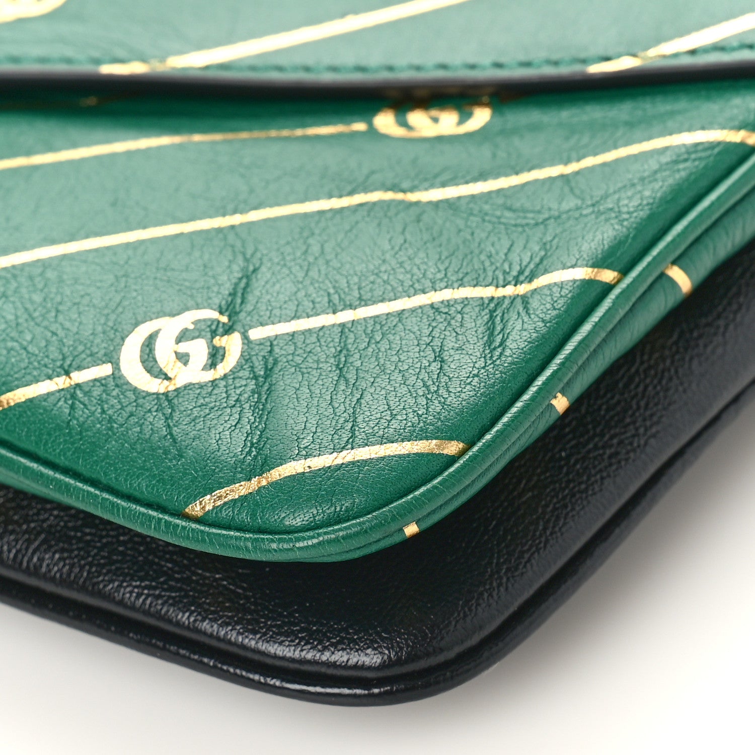Gucci Calfskin Diagonal GG Medium Thiara Double Envelope Shoulder Bag Emerald Green Black 10 of 11