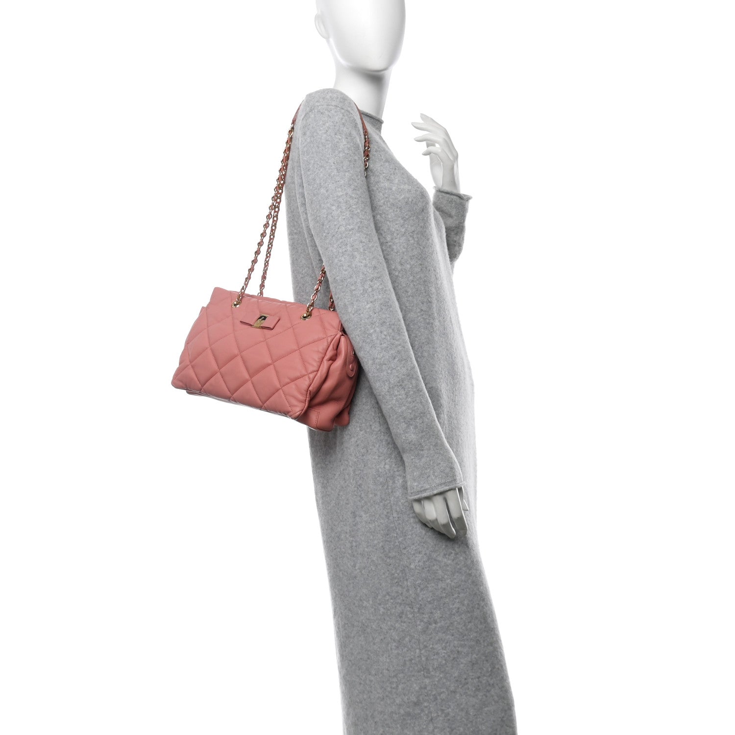 Salvatore Ferragamo Nappa Quilted Medium Ginette Shoulder Bag Pink 2 of 12