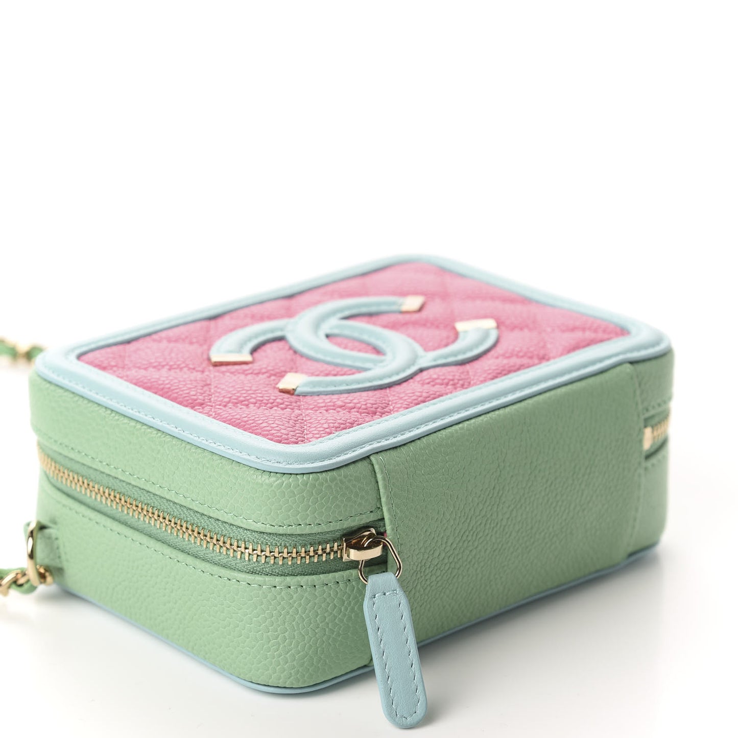 Caviar Quilted Filigree Vanity Clutch With Chain Pink Light Blue Green