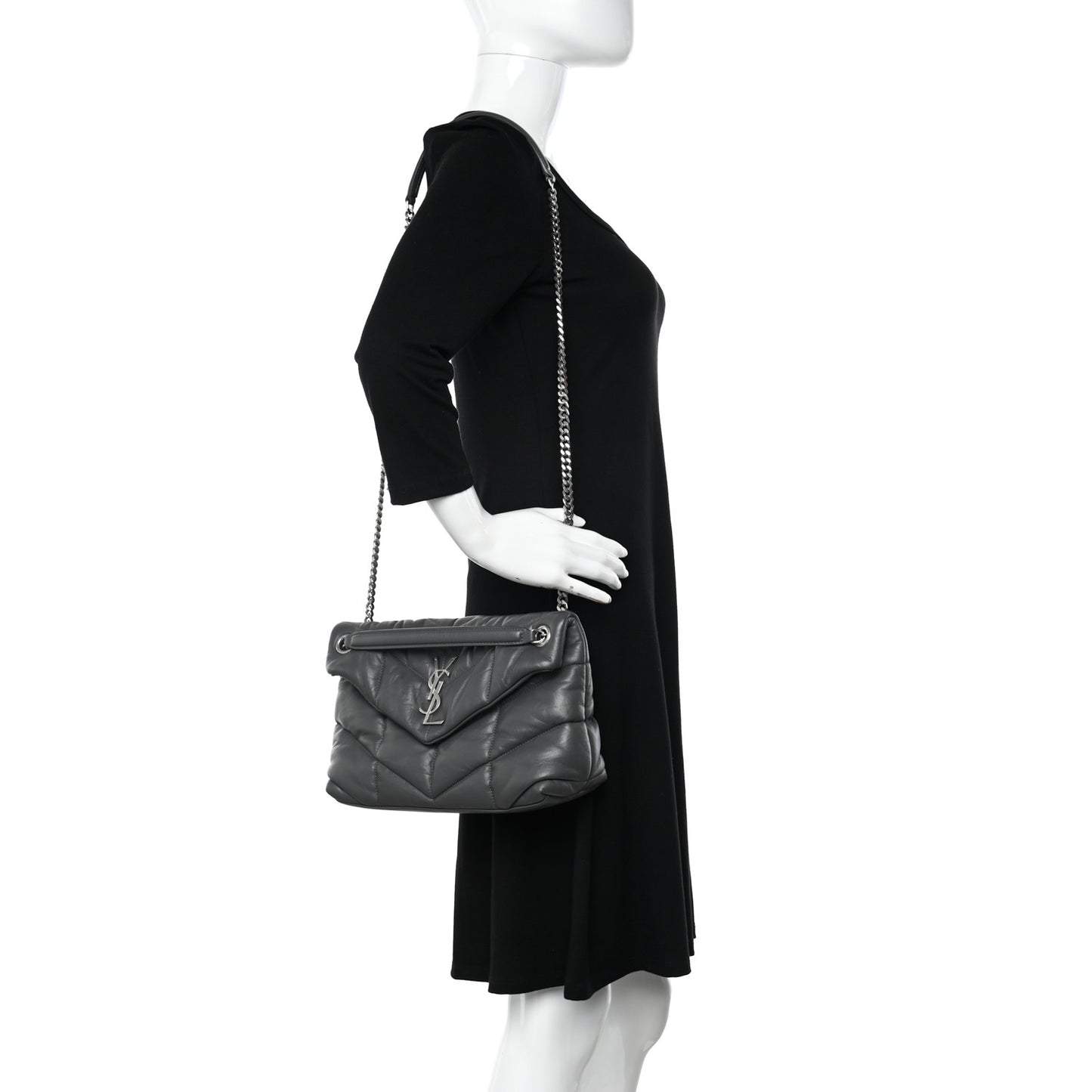 Lambskin Quilted Small Loulou Puffer Monogram Chain Satchel Concrete
