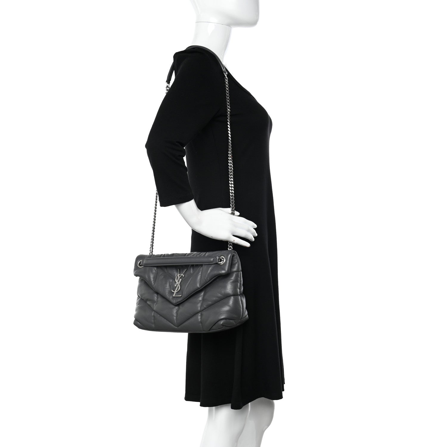 Saint Laurent Lambskin Quilted Small Loulou Puffer Monogram Chain Satchel Concrete 2 of 10