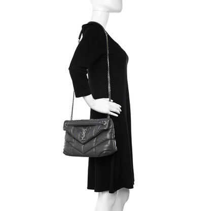 Saint Laurent Lambskin Quilted Small Loulou Puffer Monogram Chain Satchel Concrete 2 of 10