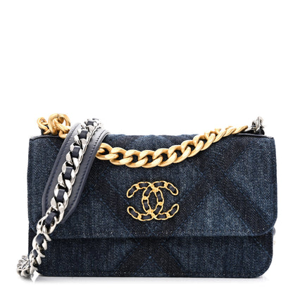 Chanel Denim Quilted Chanel 19 Flap Phone Holder With Chain Blue 1 of 10