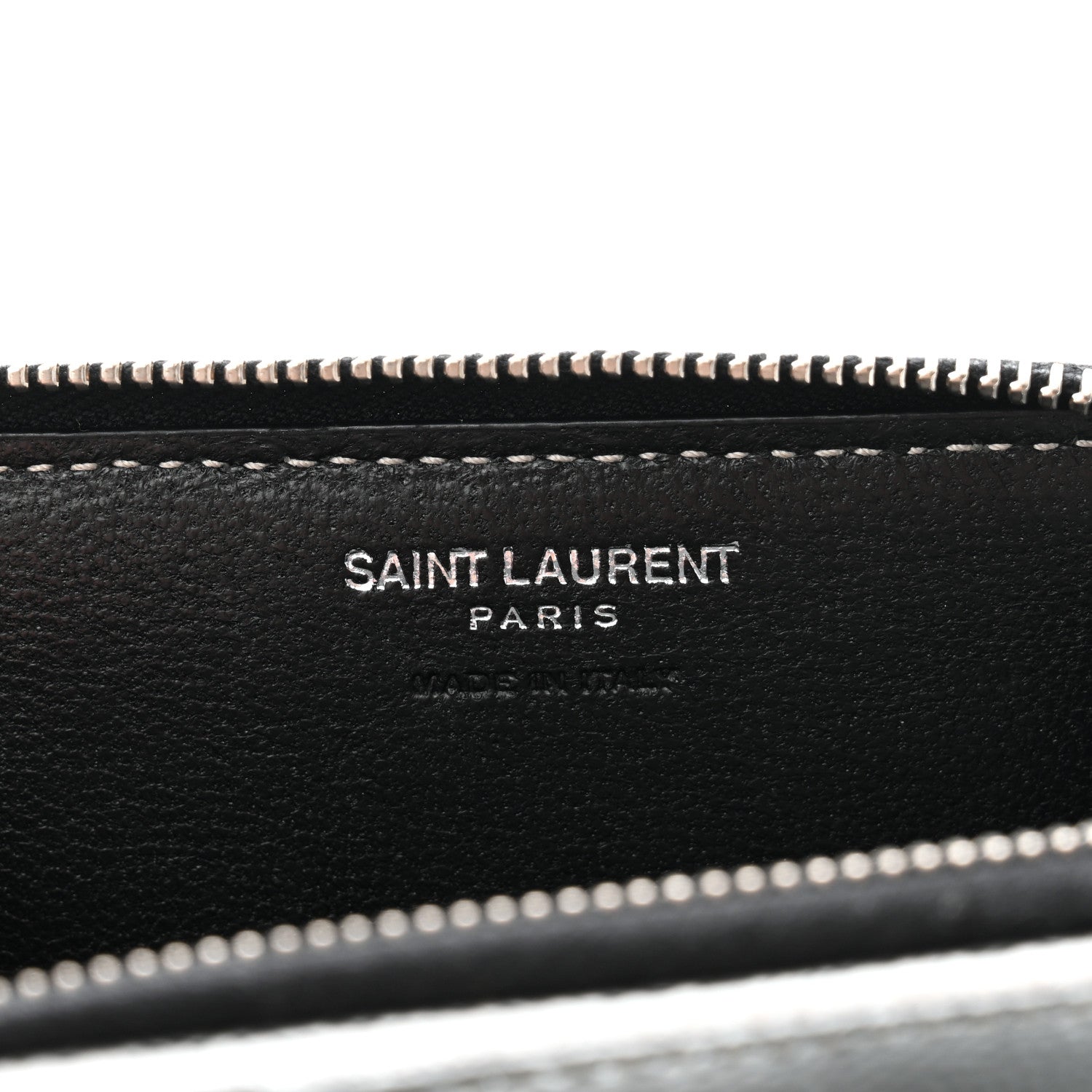 Saint Laurent Metallic Grain De Poudre Matelasse Chevron Monogram Compact Zip Around Wallet Silver 7 of 7