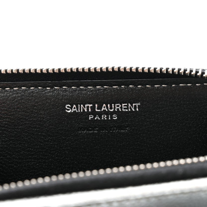 Saint Laurent Metallic Grain De Poudre Matelasse Chevron Monogram Compact Zip Around Wallet Silver 7 of 7