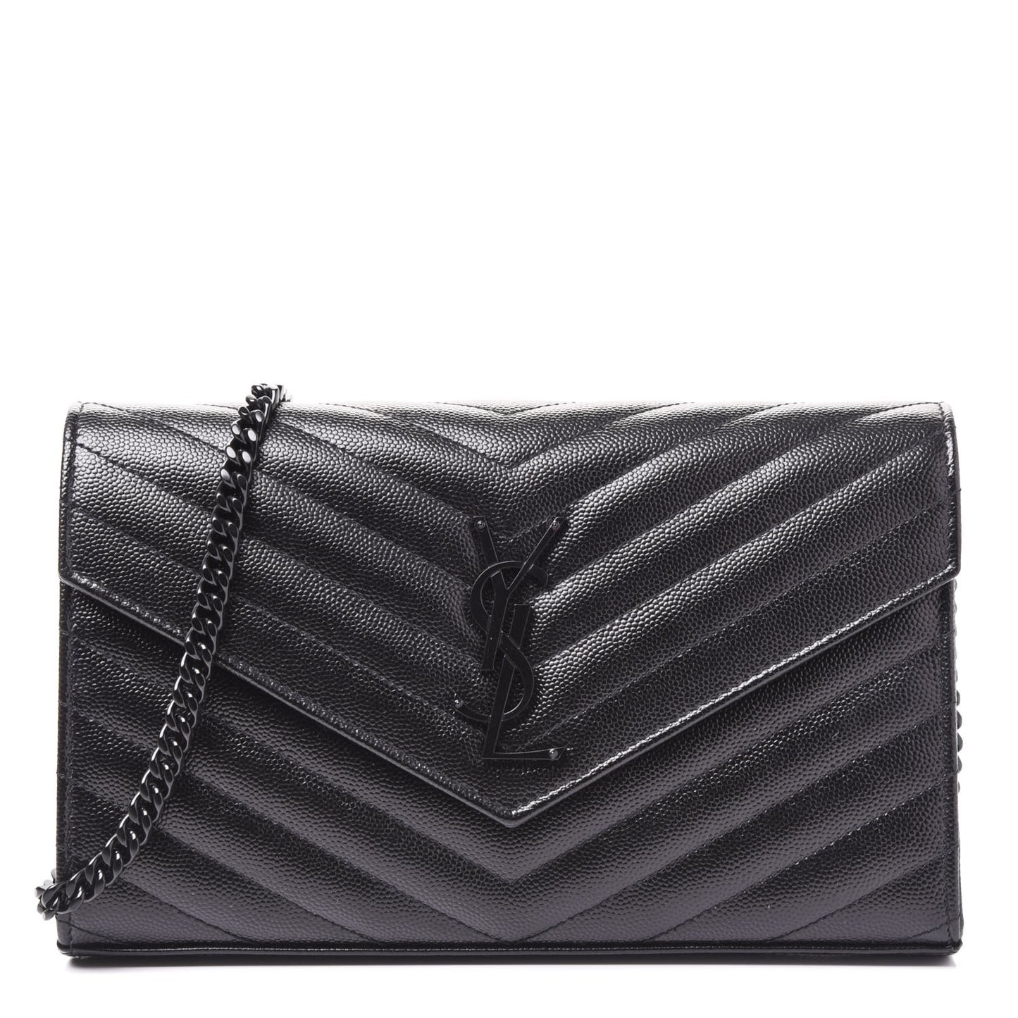 Grain De Poudre Matelasse Chevron Monogram Chain Wallet Black