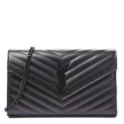 Saint Laurent Grain De Poudre Matelasse Chevron Monogram Chain Wallet Black 1 of 8
