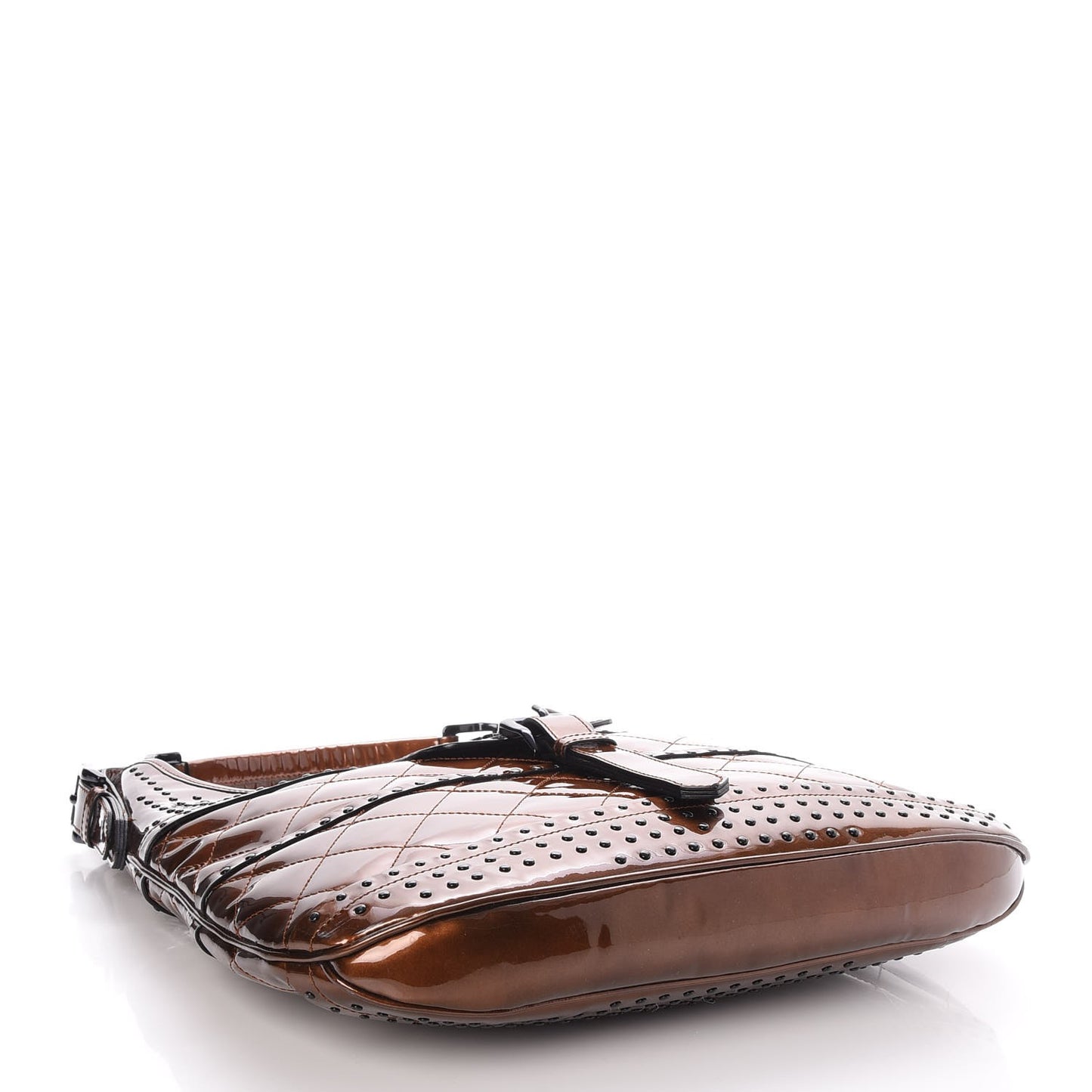 Patent Quilted Studded Brooke Hobo Bronze