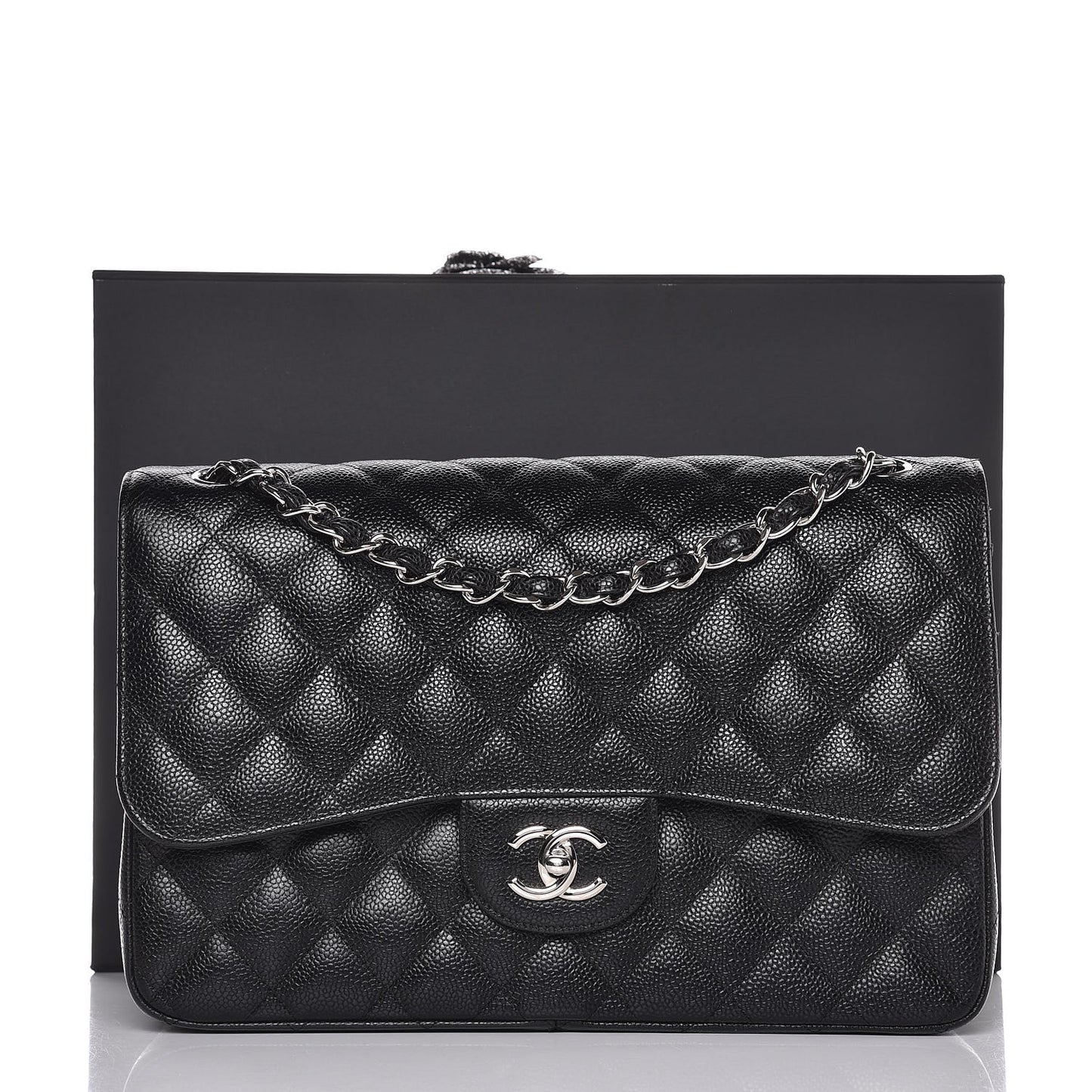 Caviar Quilted Jumbo Double Flap Black