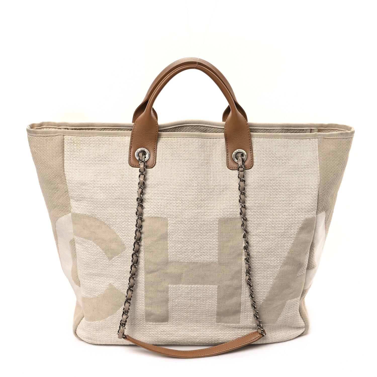 Chanel Canvas Large Shopping Tote White Beige 1 of 11