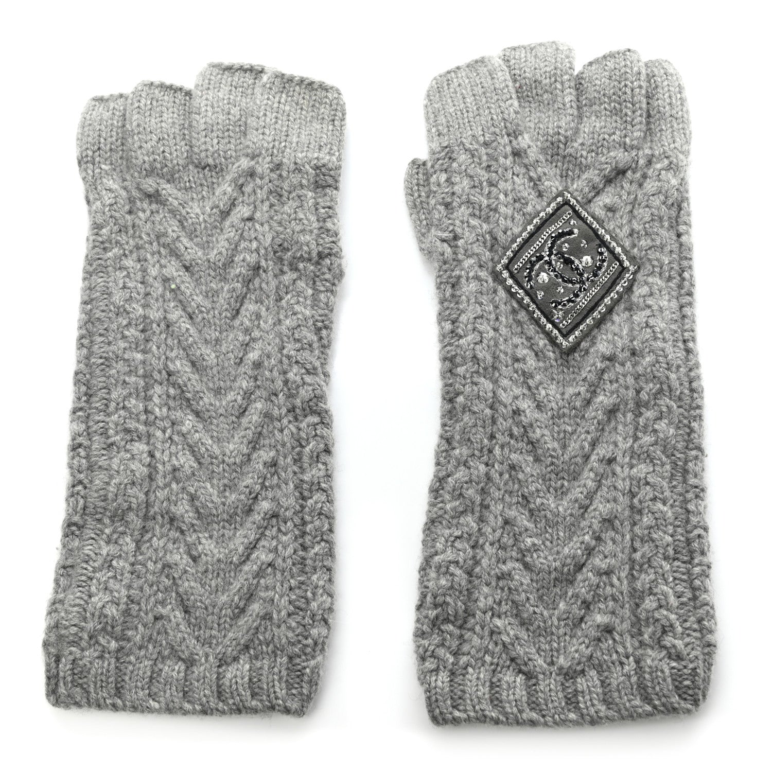 Chanel Cashmere CC Fingerless Gloves Grey 1 of 4