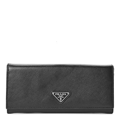 Prada Saffiano Continental Flap Wallet Black 1 of 14