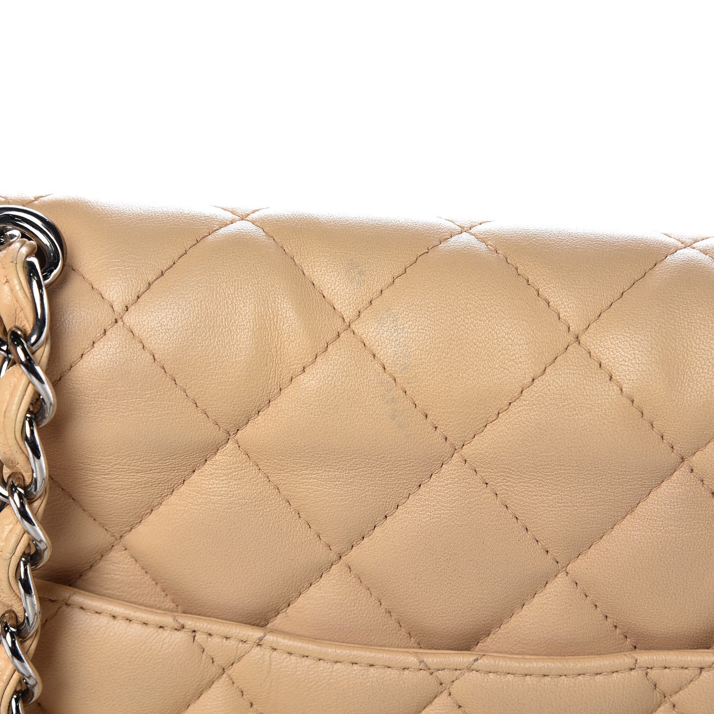 Lambskin Quilted Jumbo Single Flap Beige Clair