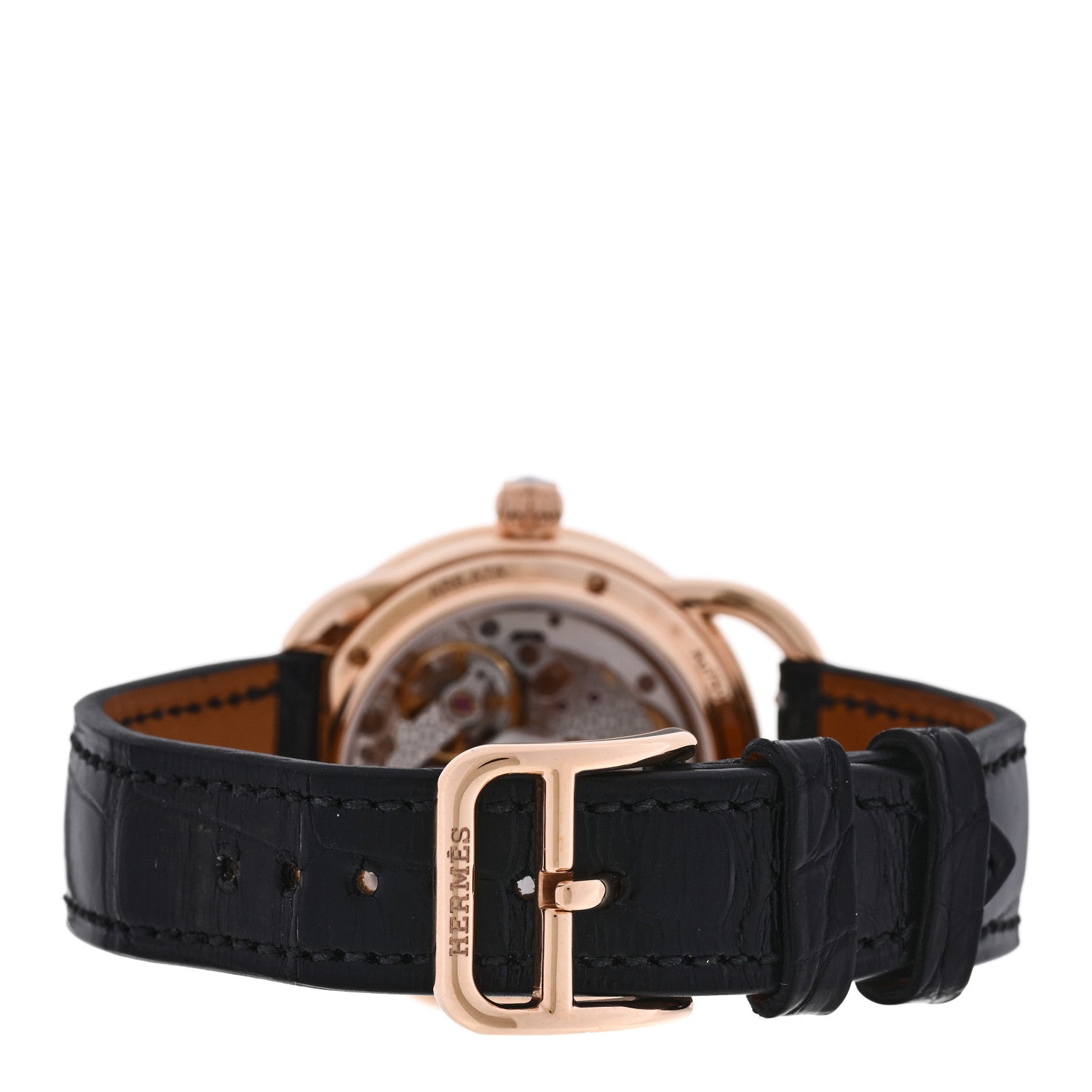 Hermes 18K Rose Gold Alligator Diamond Mother of Pearl 34mm Arceau H Deco Automatic Watch 3 of 5
