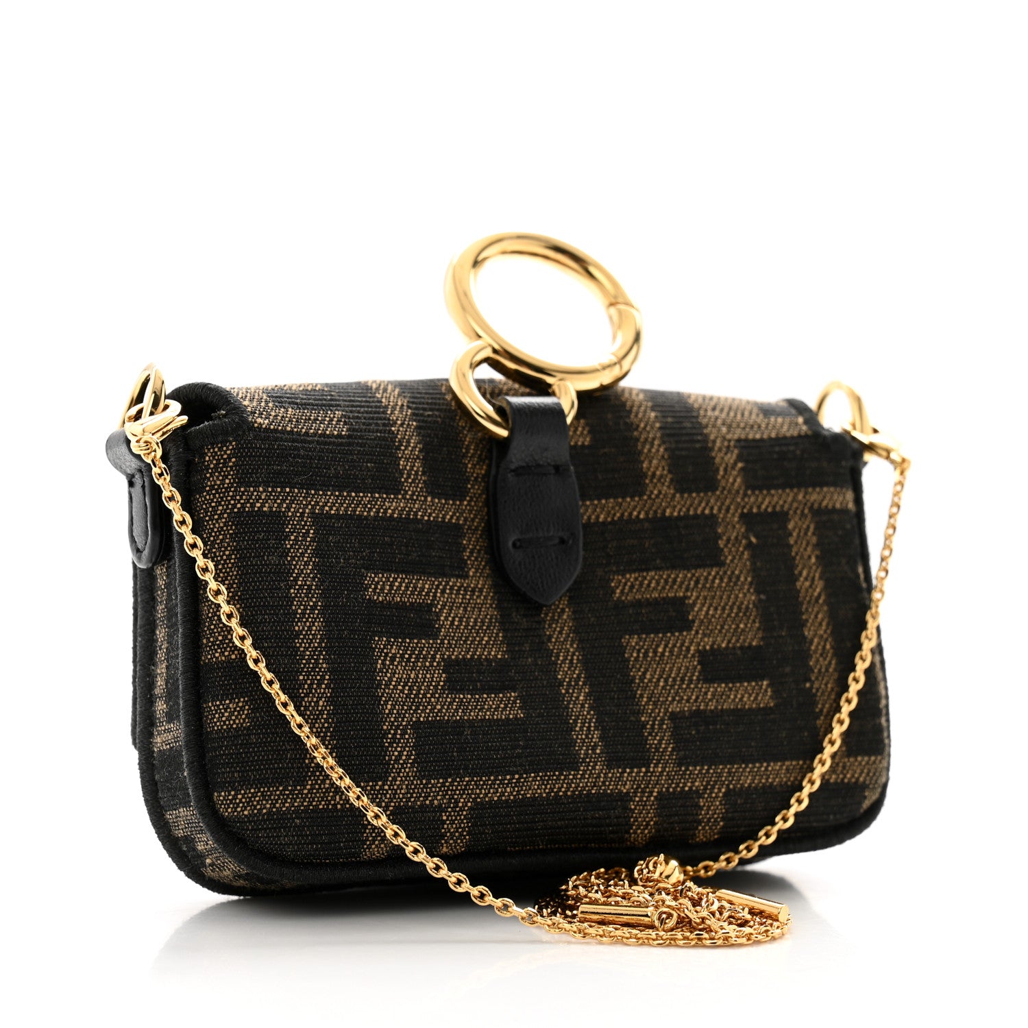 Fendi Fabric Jacquard FF 1974 Nano Baguette Charm Tobacco Moro Black 3 of 13