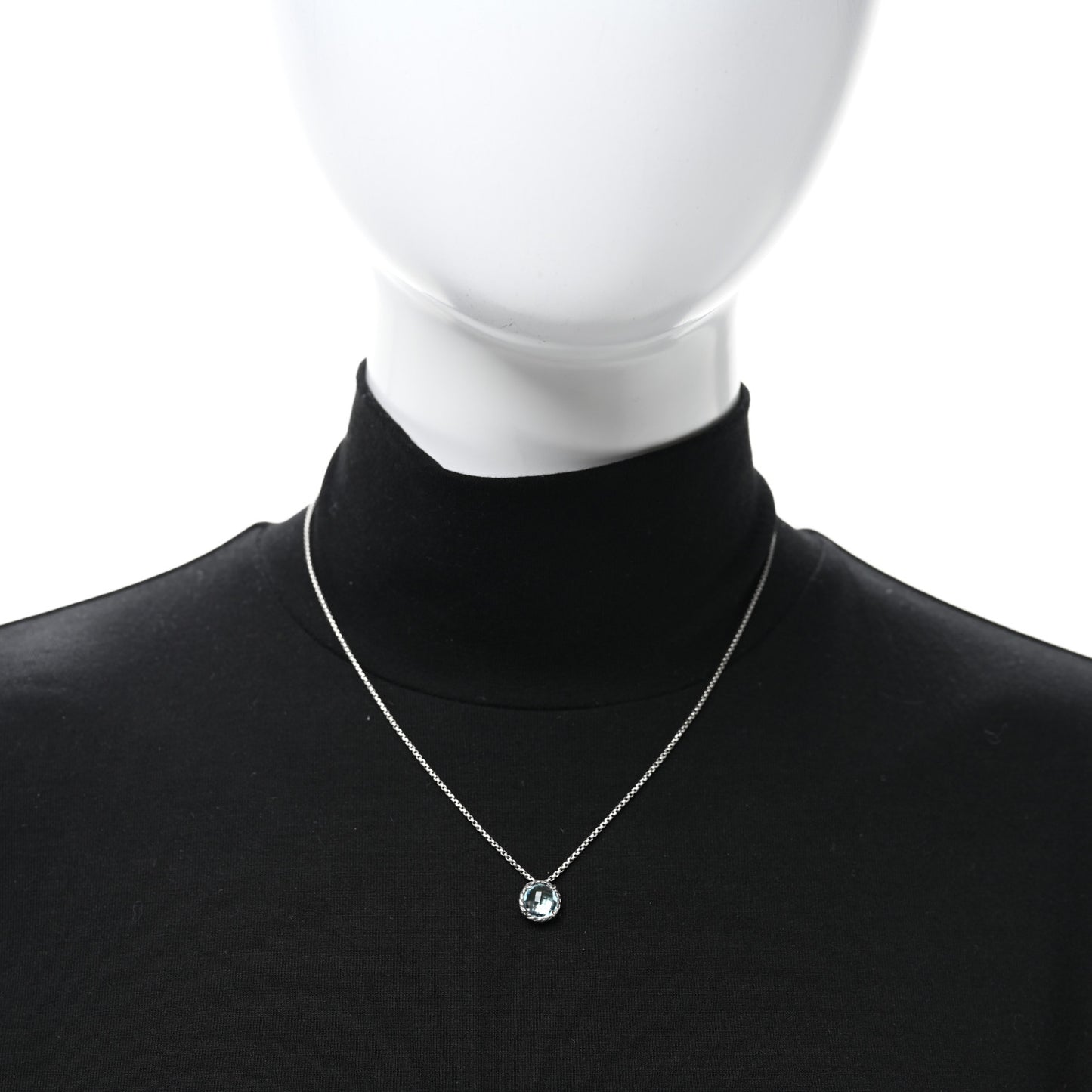 Sterling Silver Blue Topaz 8mm Chatelaine Pendant Necklace