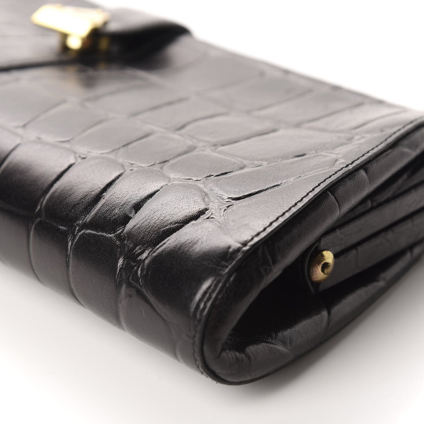 Crocodile Embossed Calfskin Frame Clutch Black