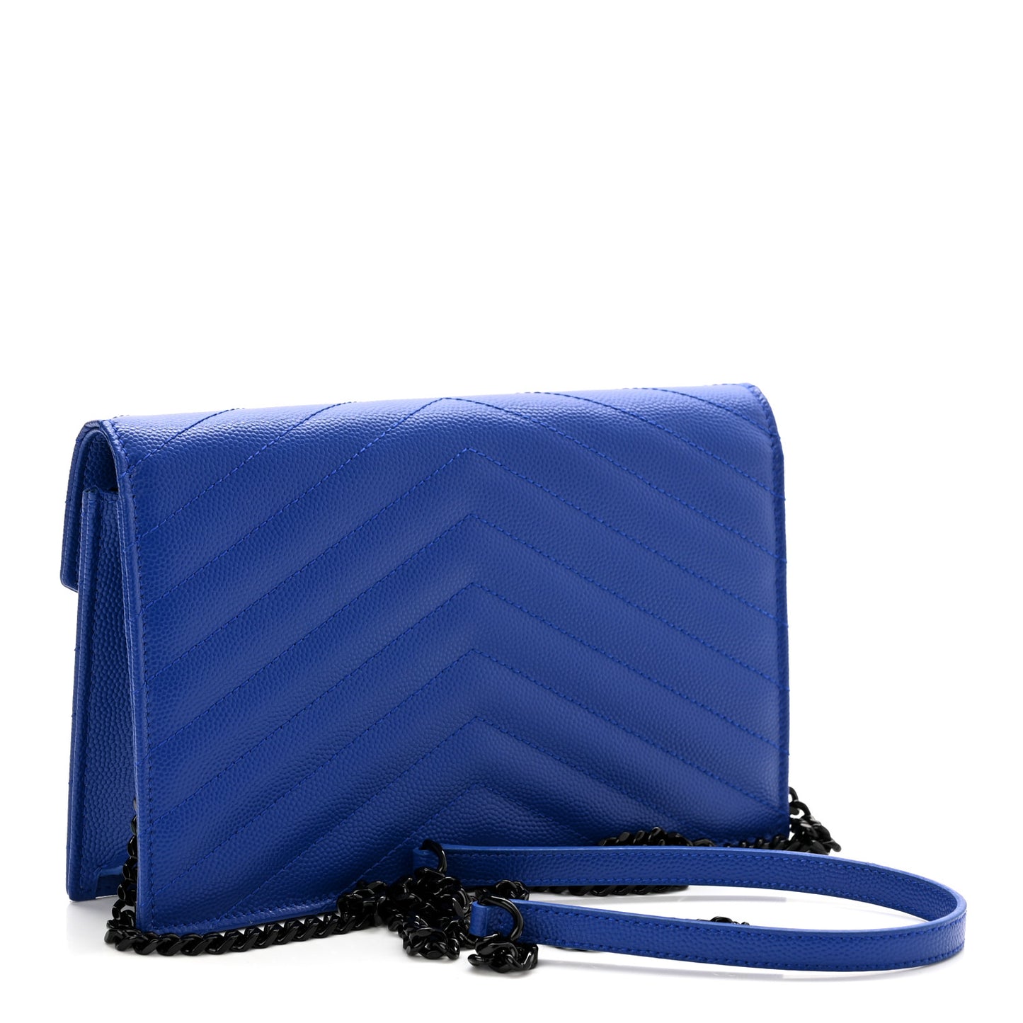 Grain De Poudre Matelasse Chevron Monogram Envelope Chain Wallet Blue Majorelle