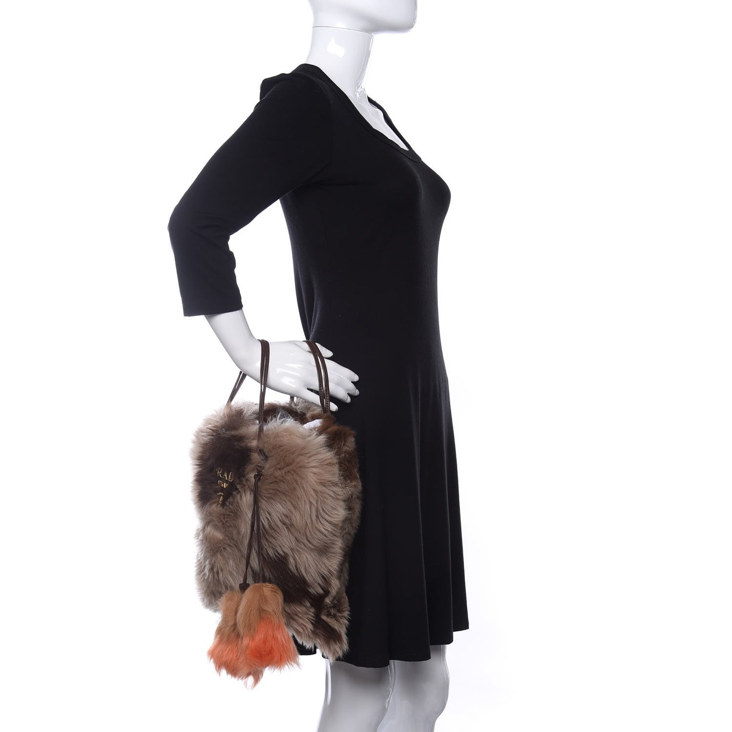 Montone Shearling Fox Fur Saffiano Shoulder Bag Brown