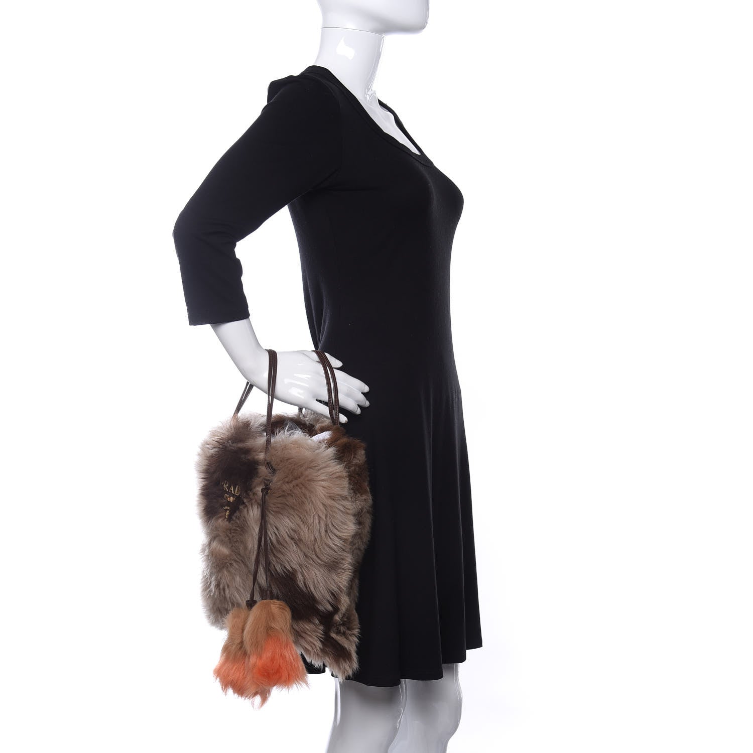 Prada Montone Shearling Fox Fur Saffiano Shoulder Bag Brown 2 of 9