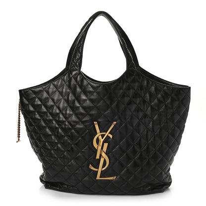 Saint Laurent Lambskin Quilted Maxi Icare Shopping Tote Black 3 of 9