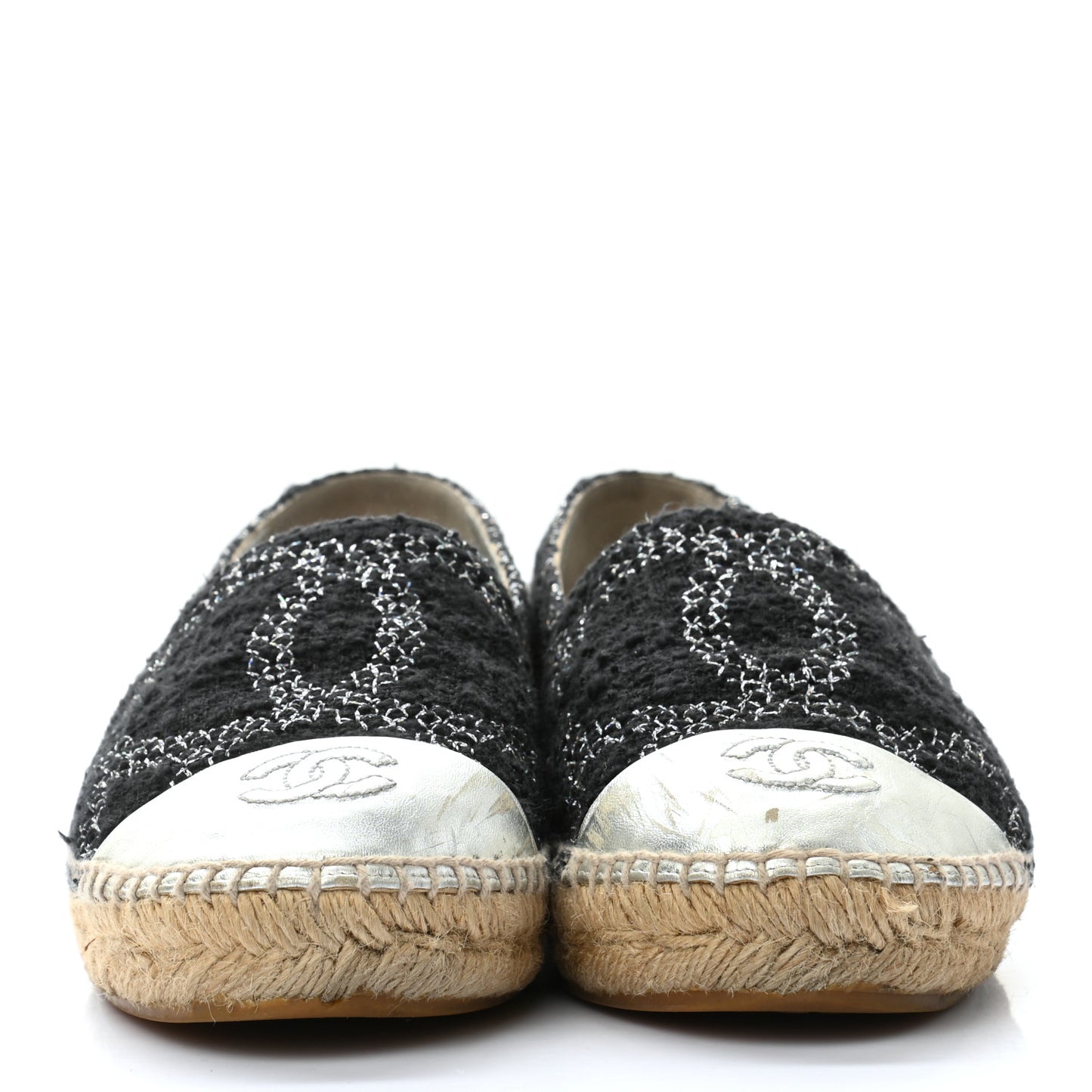 Tweed Lambskin CC Espadrilles 37 Black Silver