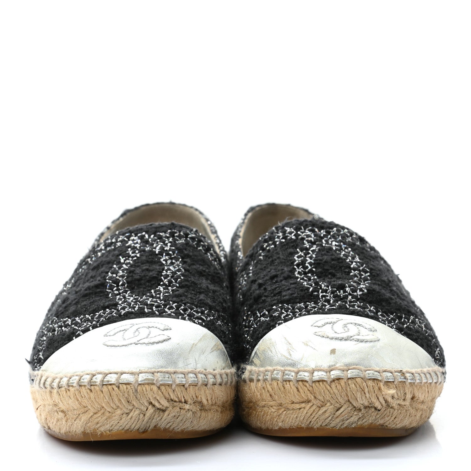 Chanel Tweed Lambskin CC Espadrilles 37 Black Silver 2 of 15