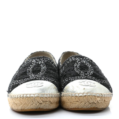 Chanel Tweed Lambskin CC Espadrilles 37 Black Silver 2 of 15