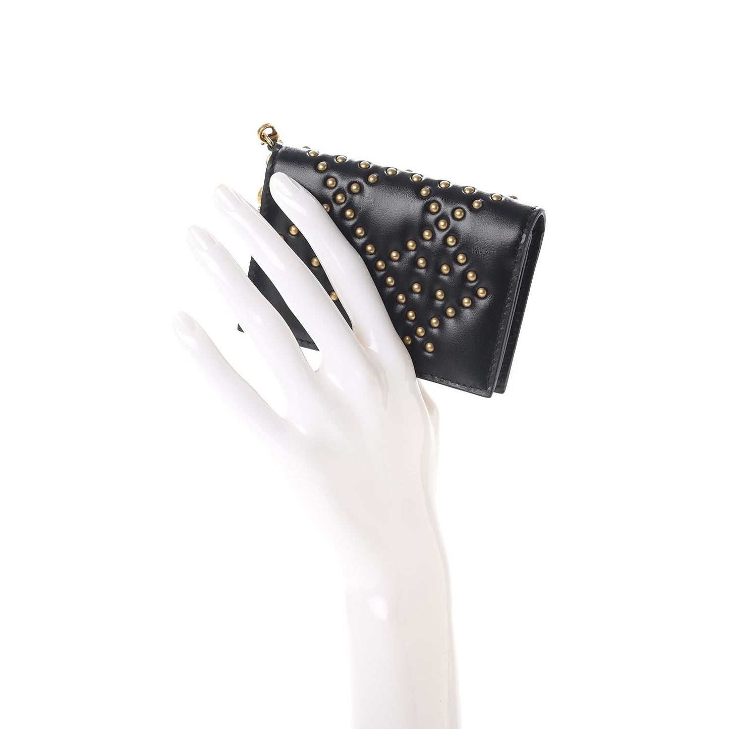 Lambskin Cannage Studded Lady Dior Card Holder Black