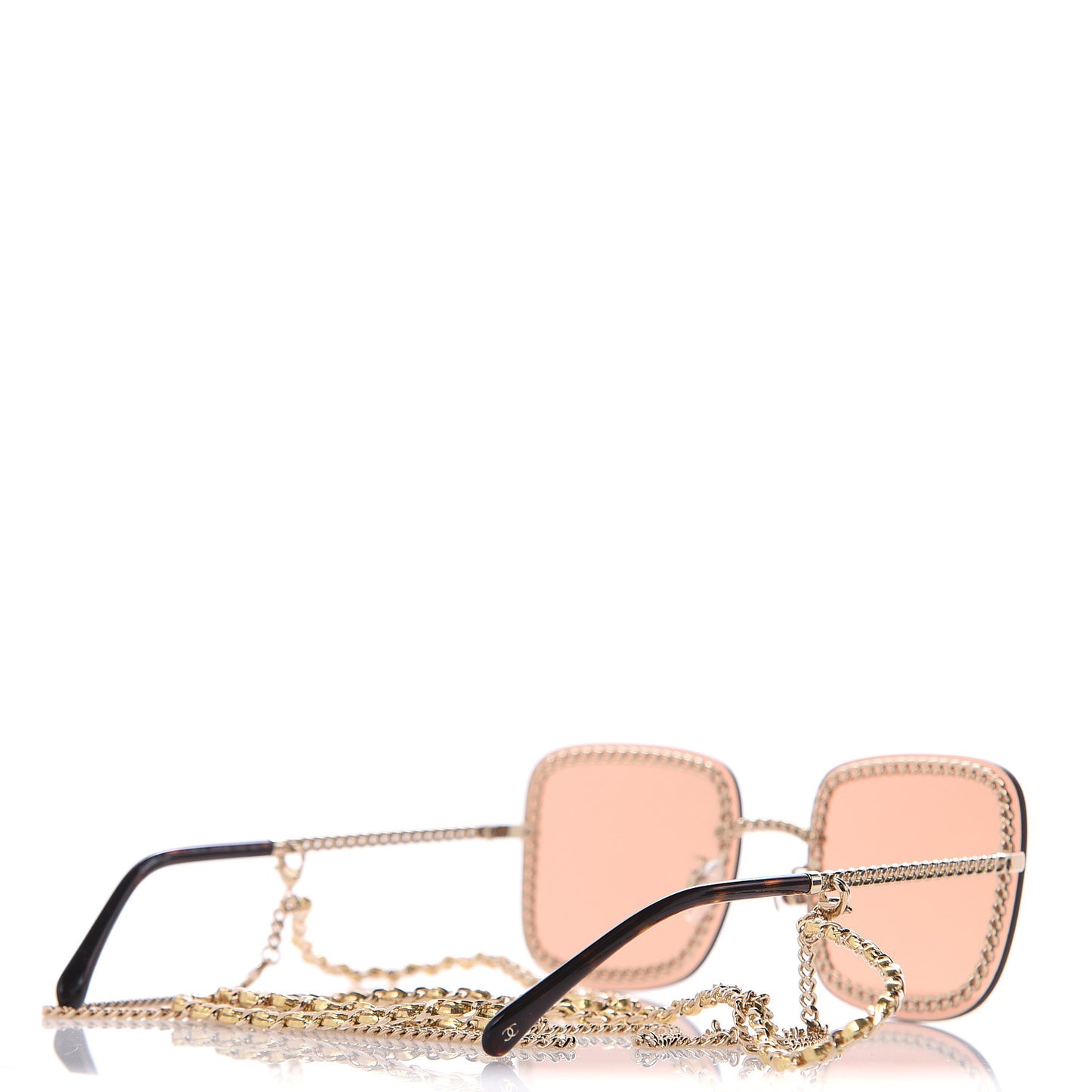 Metal Removable Chain Square Sunglasses 4244 Light Brown