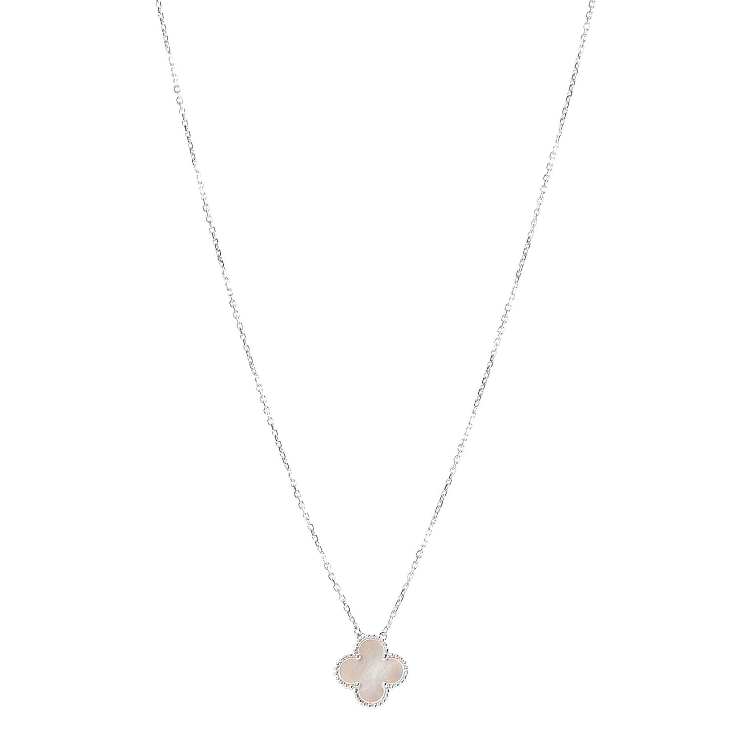 18K White Gold Mother of Pearl Vintage Alhambra Pendant Necklace
