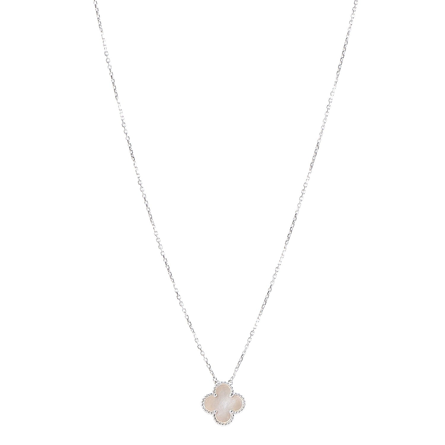Van Cleef & Arpels 18K White Gold Mother of Pearl Vintage Alhambra Pendant Necklace 1 of 7