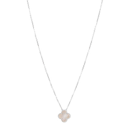 Van Cleef & Arpels 18K White Gold Mother of Pearl Vintage Alhambra Pendant Necklace 1 of 7