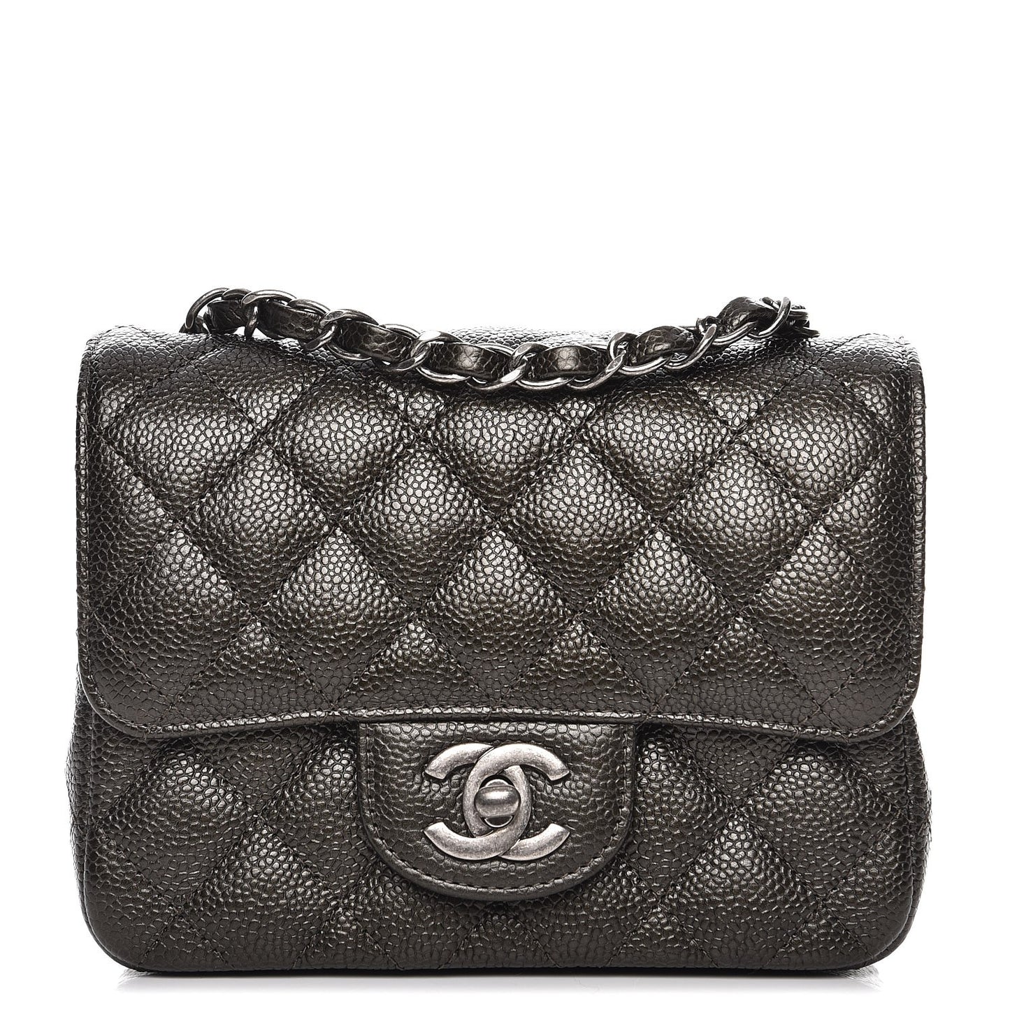 Caviar Quilted Mini Square Flap Dark Charcoal