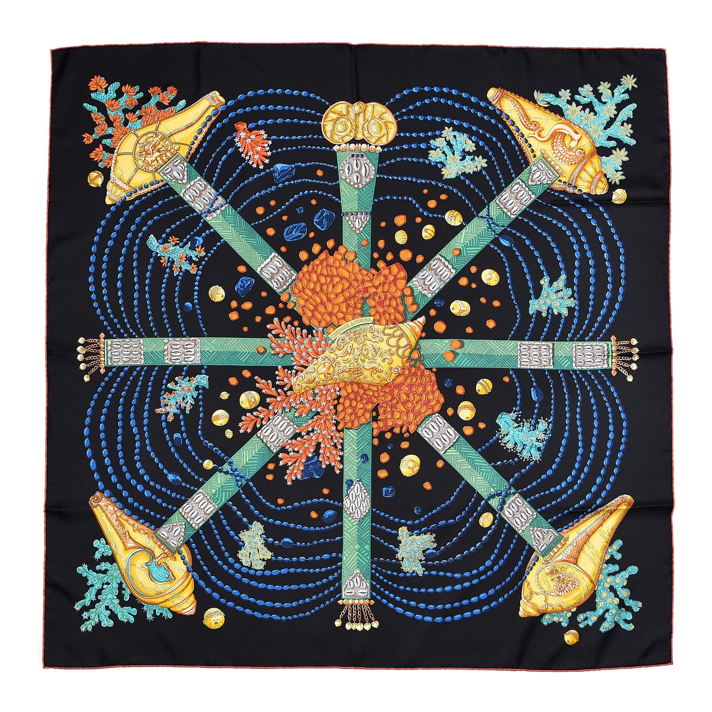 Silk Chemins De Corail Scarf 90 Black Vert Jaune Vif