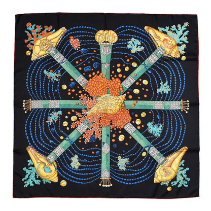 Hermes Silk Chemins De Corail Scarf 90 Black Vert Jaune Vif 1 of 5
