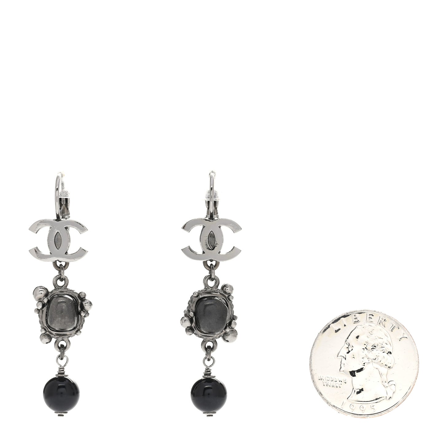 Resin Crystal CC Drop Earrings Black