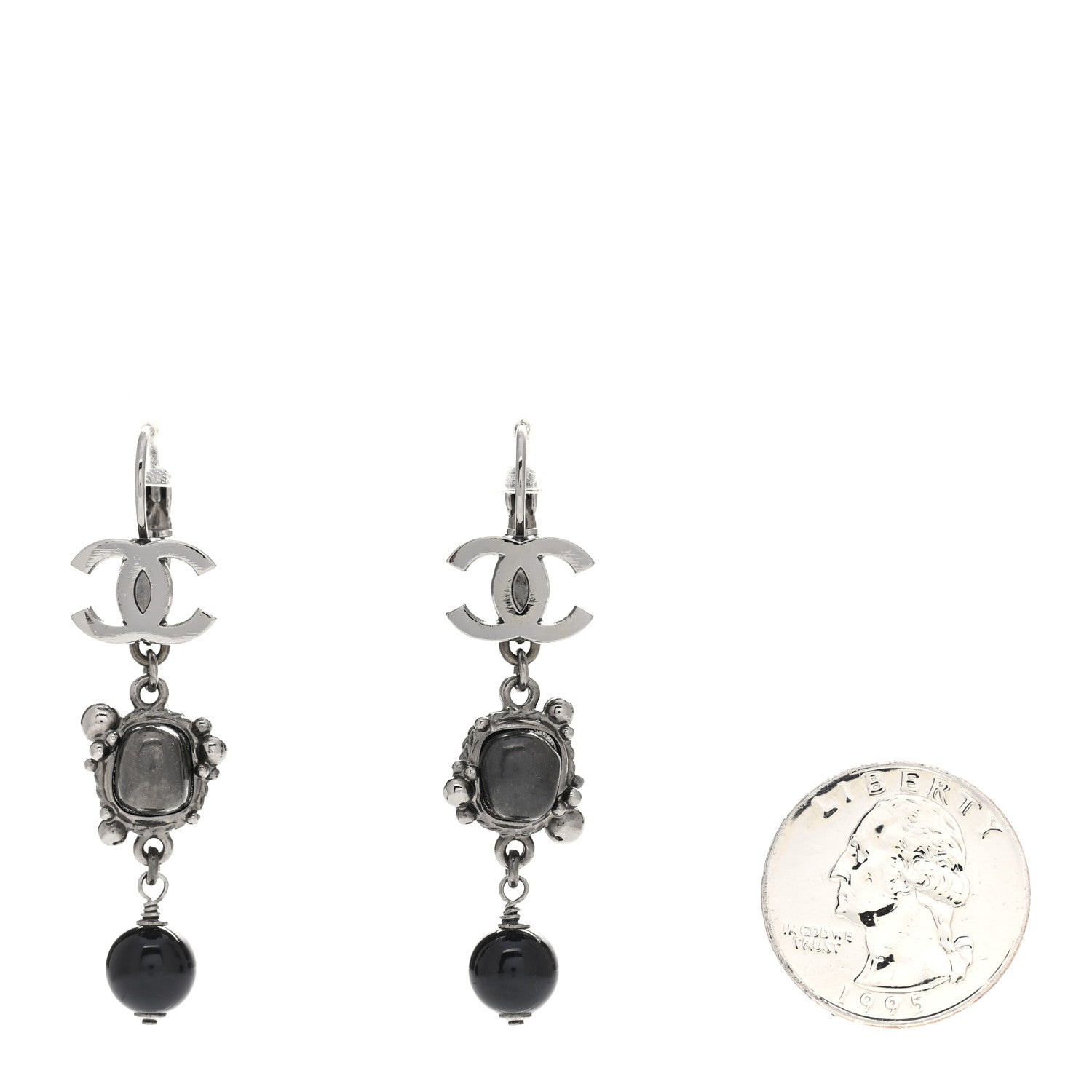 Chanel Resin Crystal CC Drop Earrings Black 2 of 4